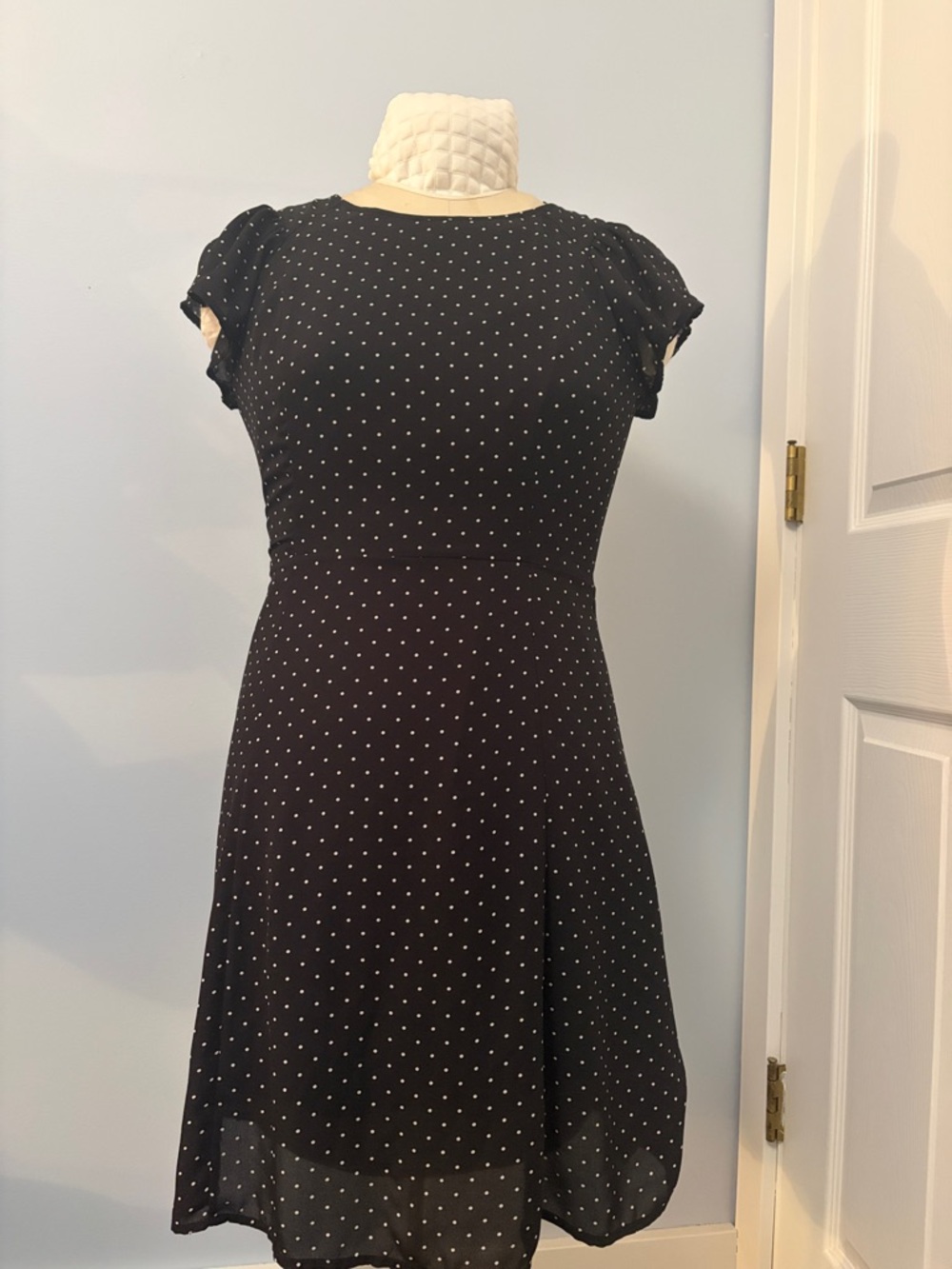 Black Polka Dot Short Sleeve Fit-and-Flare Dress from H&M